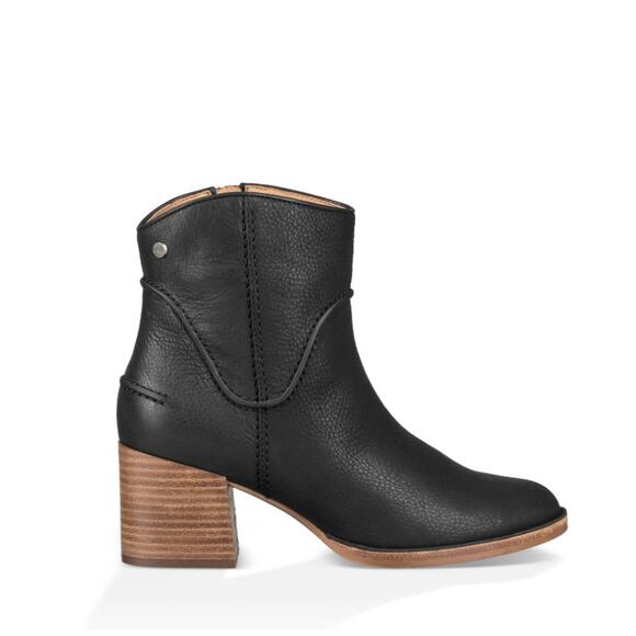 UGG Black Leather Ankle Booties Block Heel Side Zip Size 6.5 - Picture 10 of 10